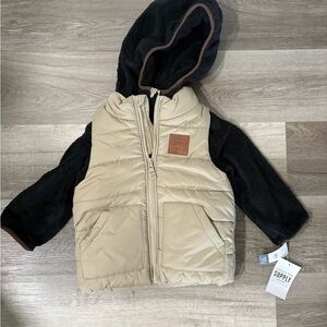 London Fog 2 piece Hooded Puffer Vest with Sherpa jacket - Beige & Black